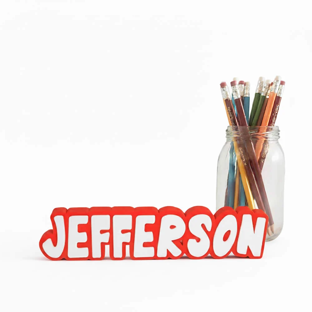 Placa 3D personalizada con nombre diseño multicolor roja